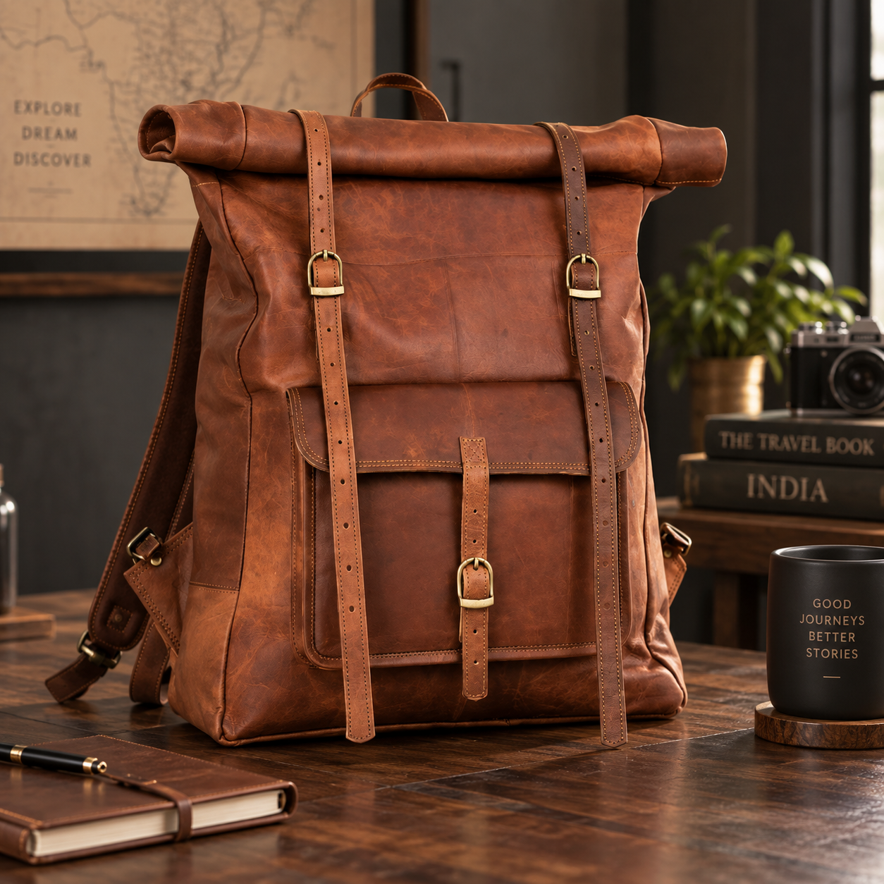 Bunkar Handmade Travel Leather Laptop Backpack - Image 6
